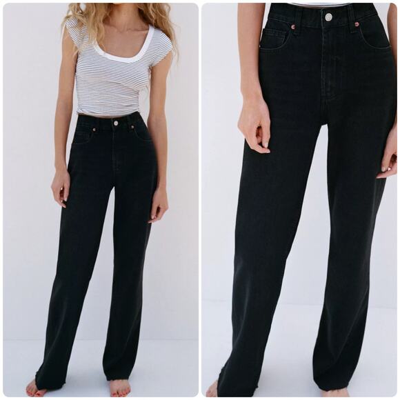 ZARA High-Rise Wide Leg Jeans Black Size 4 (EUR 36 / USA 4 / MEX 26) NWT - Picture 1 of 8